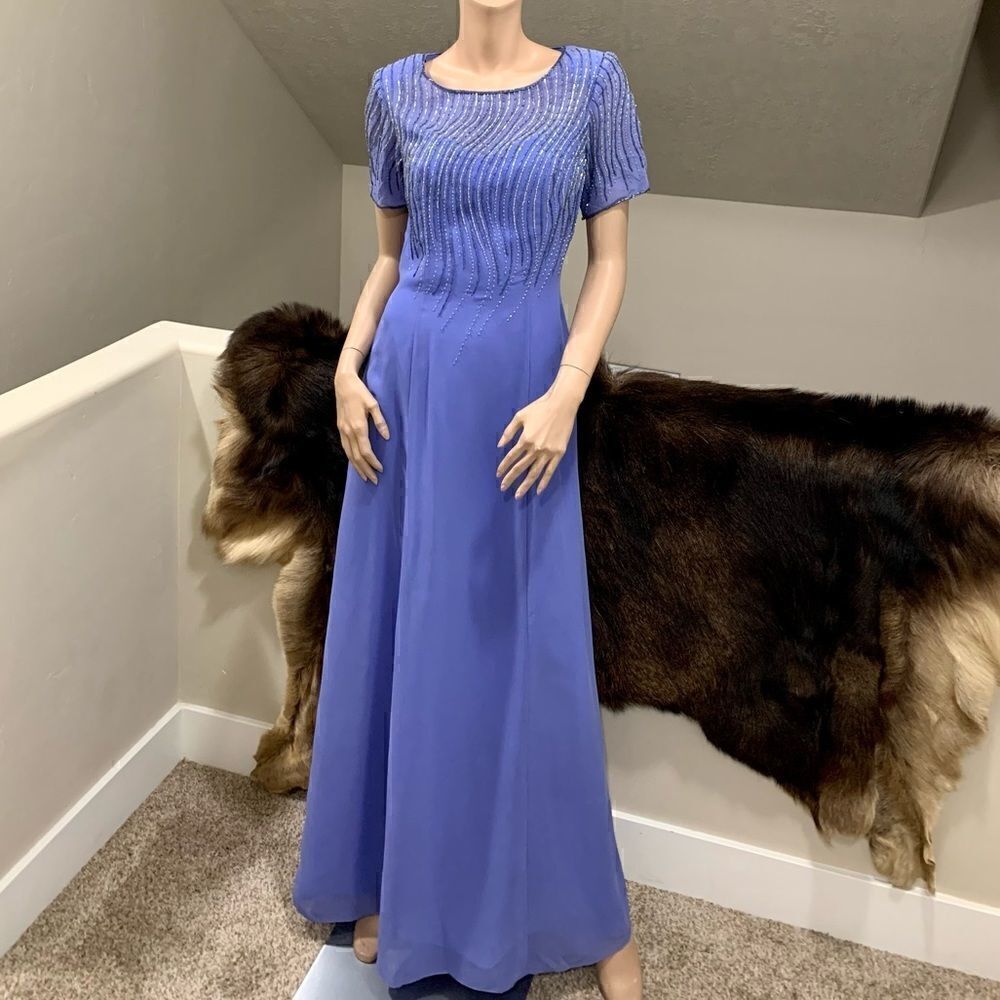 Elegant Bluish Purple Chiffon beaded Dress